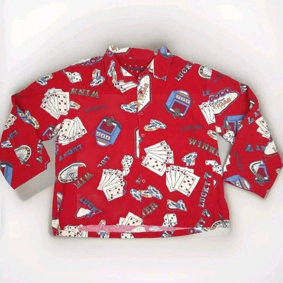 P.J. Salvage Red Las Vegas Cards Large Pajamas Shirt Top Only - Picture 1 of 9